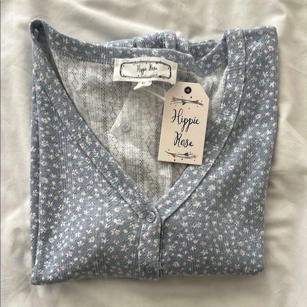 Hippie Rose Light Blue Floral Knit Top